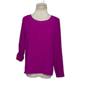 Skies Are Blue fuchsia roll tab sleeves blouse size SP